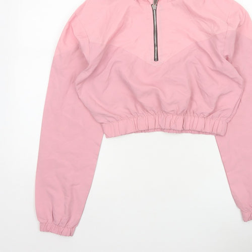 Boohoo Women Pink UK 10 Hooded 1/4 Zip Cropped Pullover Hoodie
