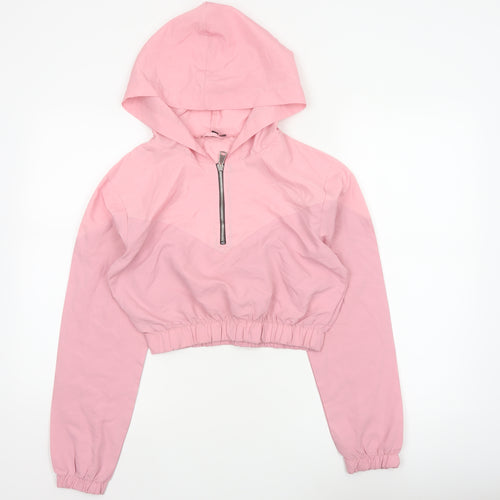 Boohoo Women Pink UK 10 Hooded 1/4 Zip Cropped Pullover Hoodie