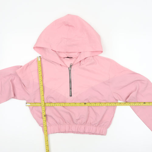 Boohoo Women Pink UK 10 Hooded 1/4 Zip Cropped Pullover Hoodie