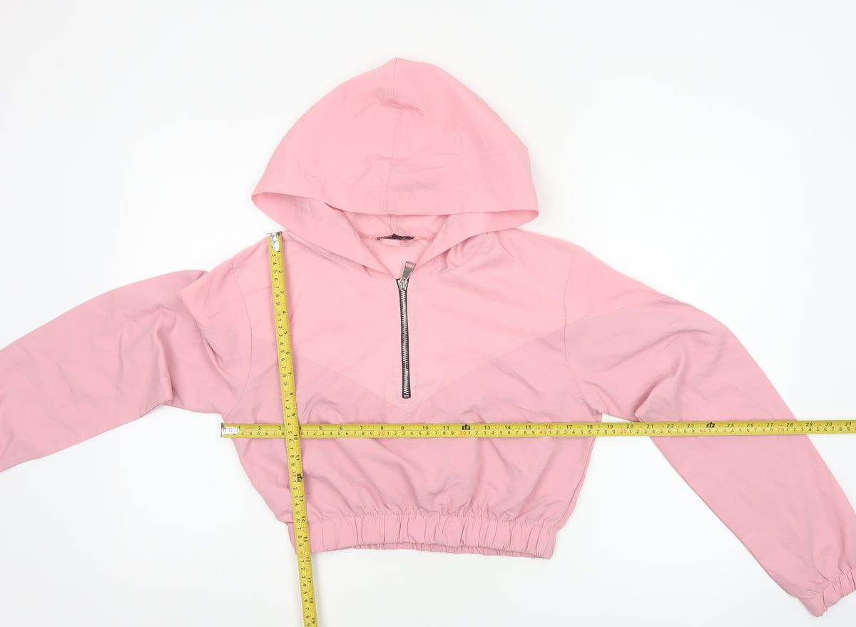 Boohoo Women Pink UK 10 Hooded 1/4 Zip Cropped Pullover Hoodie