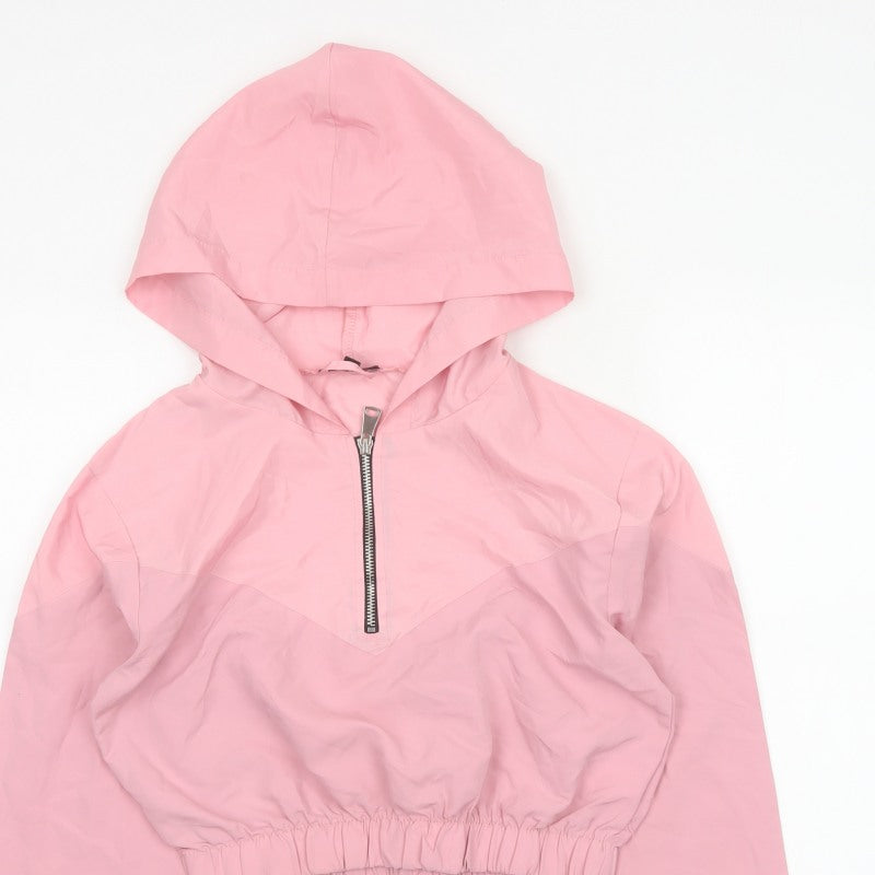 Boohoo Women Pink UK 10 Hooded 1/4 Zip Cropped Pullover Hoodie