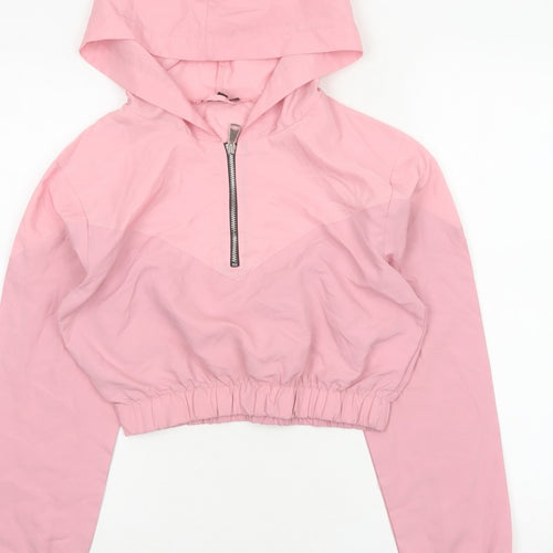 Boohoo Women Pink UK 10 Hooded 1/4 Zip Cropped Pullover Hoodie