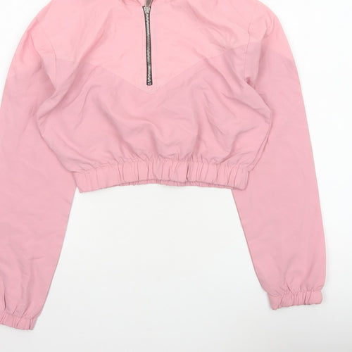 Boohoo Women Pink UK 10 Hooded 1/4 Zip Cropped Pullover Hoodie