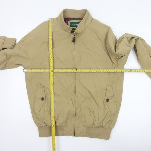 Orvis Men's Beige M Bomber Jacket Cotton Nylon Tartan Lined