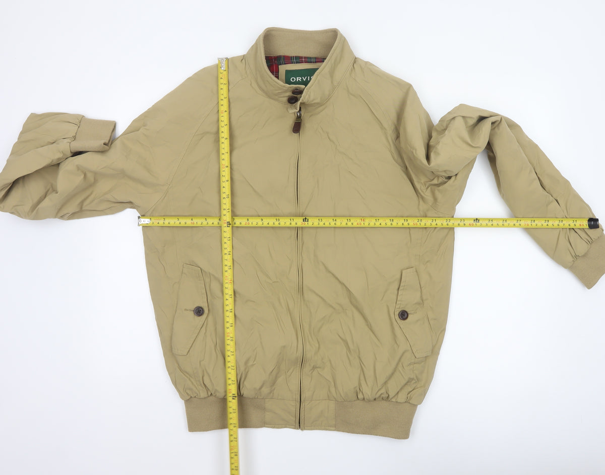 Orvis Men's Beige M Bomber Jacket Cotton Nylon Tartan Lined
