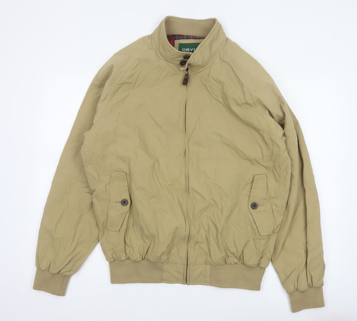 Orvis Men's Beige M Bomber Jacket Cotton Nylon Tartan Lined
