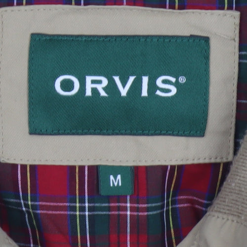 Orvis Men's Beige M Bomber Jacket Cotton Nylon Tartan Lined