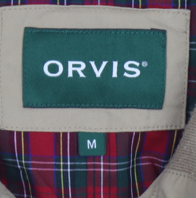 Orvis Men's Beige M Bomber Jacket Cotton Nylon Tartan Lined