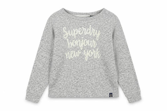 Superdry Women Grey UK 12 Jersey Crew Neck Nautical Slogan Top