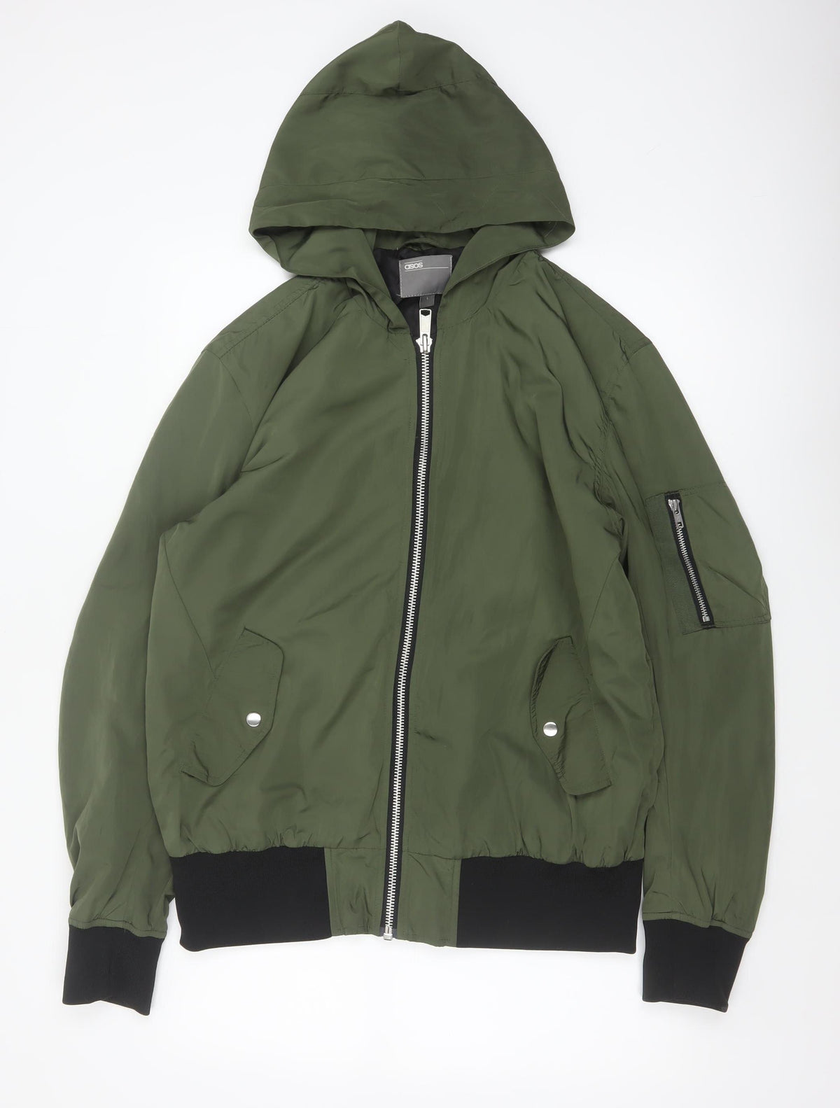 ASOS Men’s Green L Hooded Bomber Jacket Full Zip