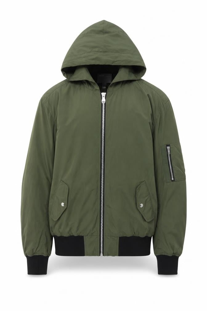 ASOS Men’s Green L Hooded Bomber Jacket Full Zip