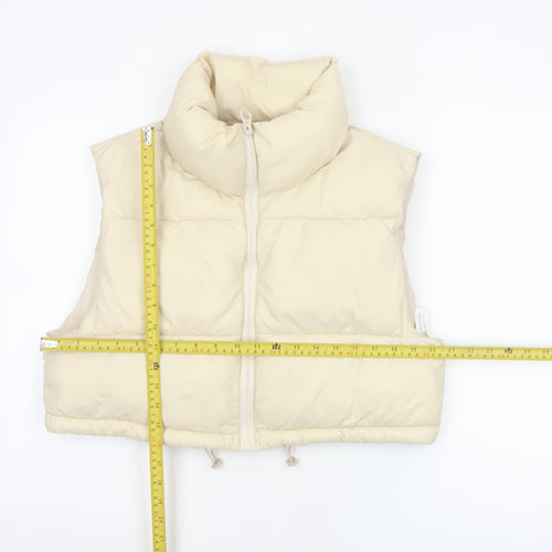 Stradivarius Women Ivory M Padded Puffer Gilet Waistcoat Zip