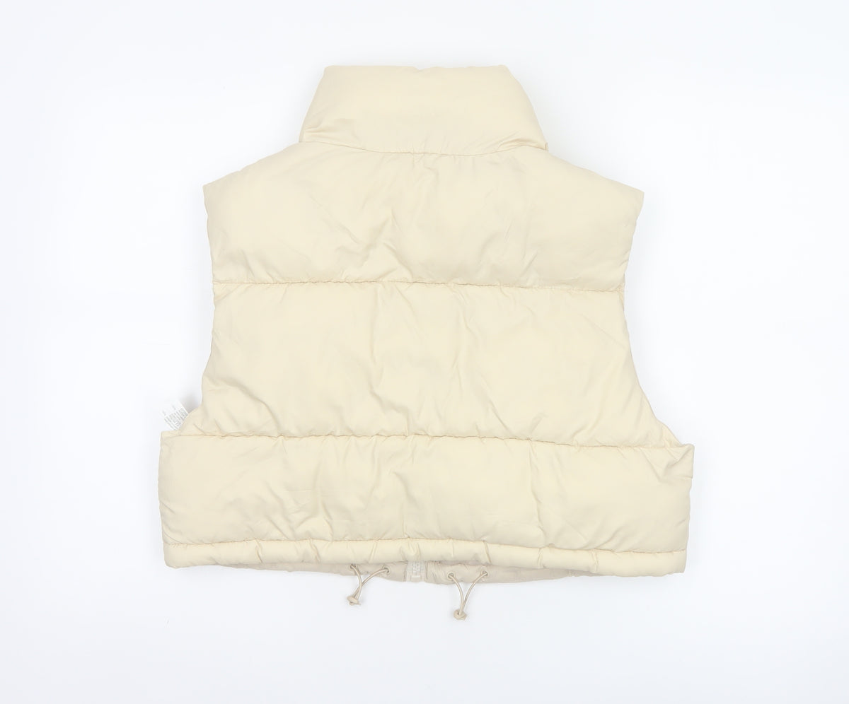 Stradivarius Women Ivory M Padded Puffer Gilet Waistcoat Zip