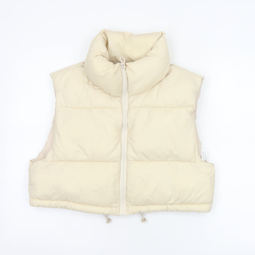 Stradivarius Women Ivory M Padded Puffer Gilet Waistcoat Zip