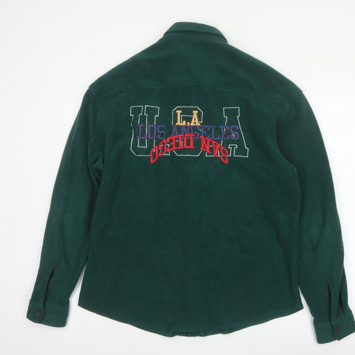 ASOS Design Men’s Green M Fleece Button-Up LA Embroidered Shirt