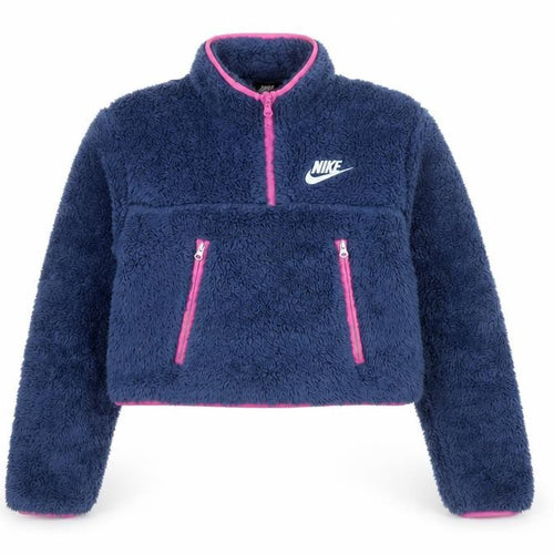 Nike Women’s Blue XS 1/4 Zip Sherpa Fleece Sweatshirt Pink Trim