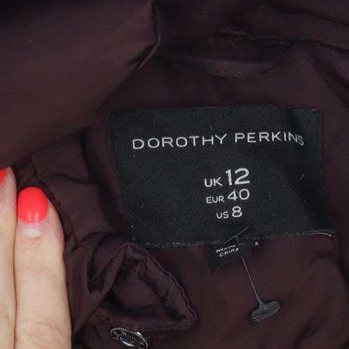 Dorothy Perkins Women Red UK 12 Quilted Belted Faux Fur Hood Puffer Coat