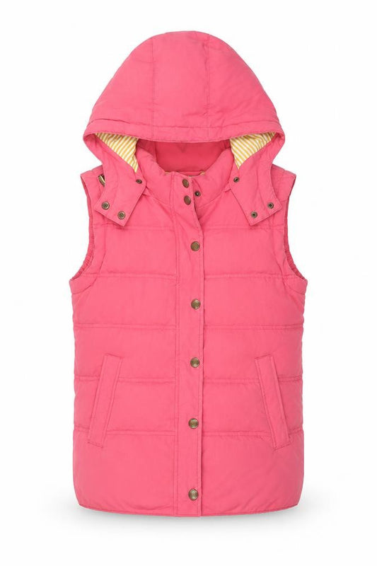 Front view of Boden Women Pink UK 16 Hooded Down Padded Puffer Gilet Waistcoat
