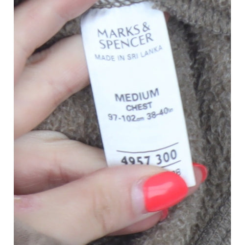 Marks and Spencer Men's Brown M Fleece Full Zip Stand Collar Jacket