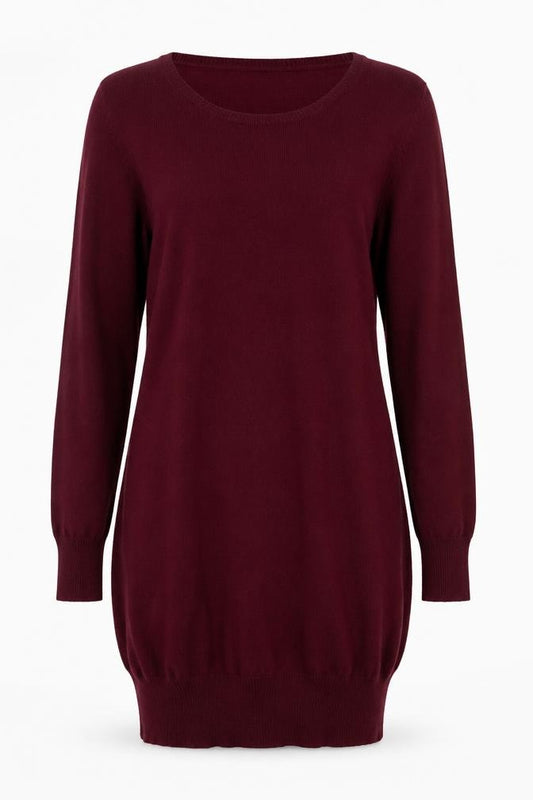 Jaeger Women Red L Tunic Jumper Round Neck Long Sleeve Knit