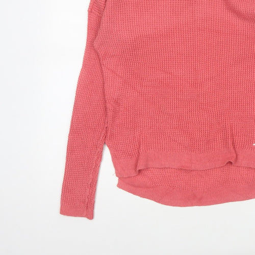 Hollister Women Pink S Waffle Knit Crew Neck Logo Pullover Jumper