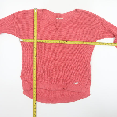 Hollister Women Pink S Waffle Knit Crew Neck Logo Pullover Jumper