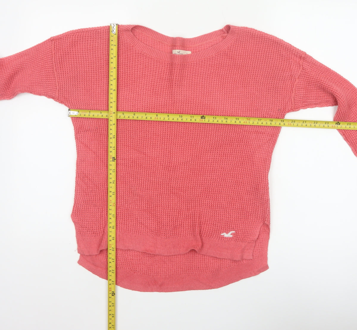 Hollister Women Pink S Waffle Knit Crew Neck Logo Pullover Jumper