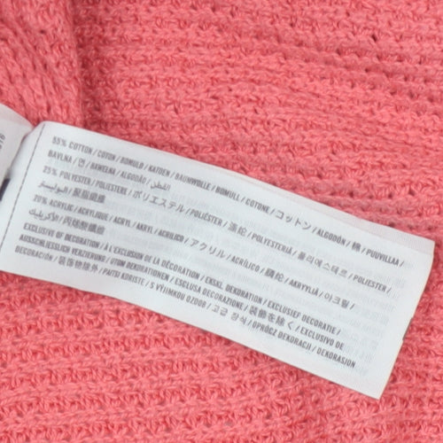 Hollister Women Pink S Waffle Knit Crew Neck Logo Pullover Jumper
