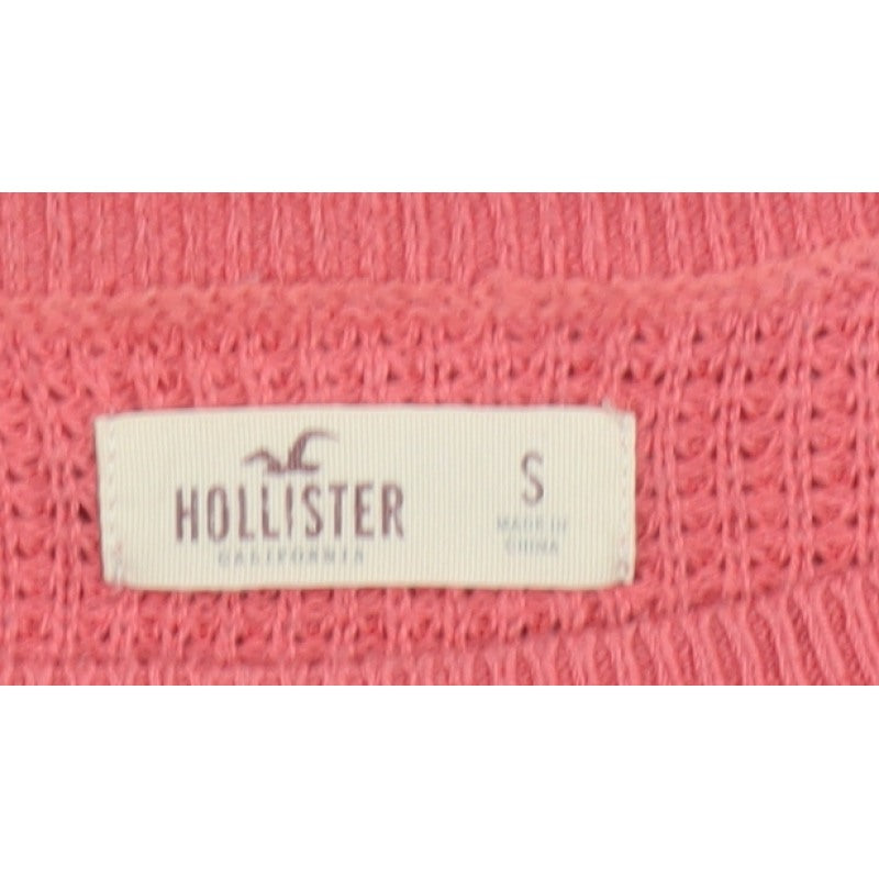 Hollister Women Pink S Waffle Knit Crew Neck Logo Pullover Jumper