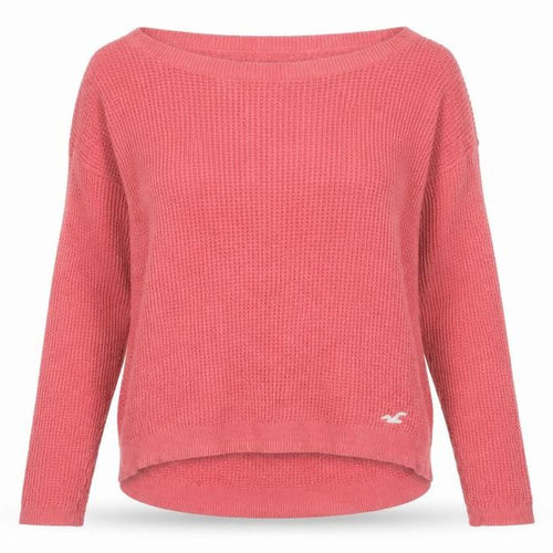 Hollister Women Pink S Waffle Knit Crew Neck Logo Pullover Jumper