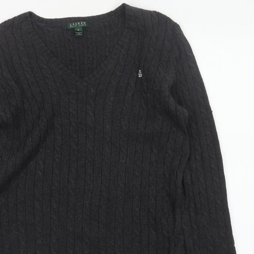 Lauren Ralph Lauren Men Black M Cable Knit V-Neck Logo Jumper