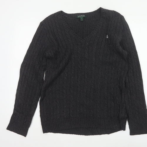 Lauren Ralph Lauren Men Black M Cable Knit V-Neck Logo Jumper