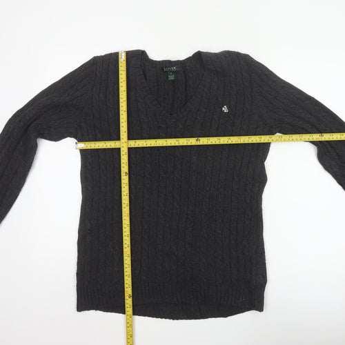 Lauren Ralph Lauren Men Black M Cable Knit V-Neck Logo Jumper