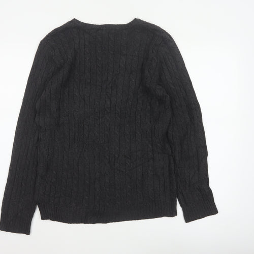 Lauren Ralph Lauren Men Black M Cable Knit V-Neck Logo Jumper