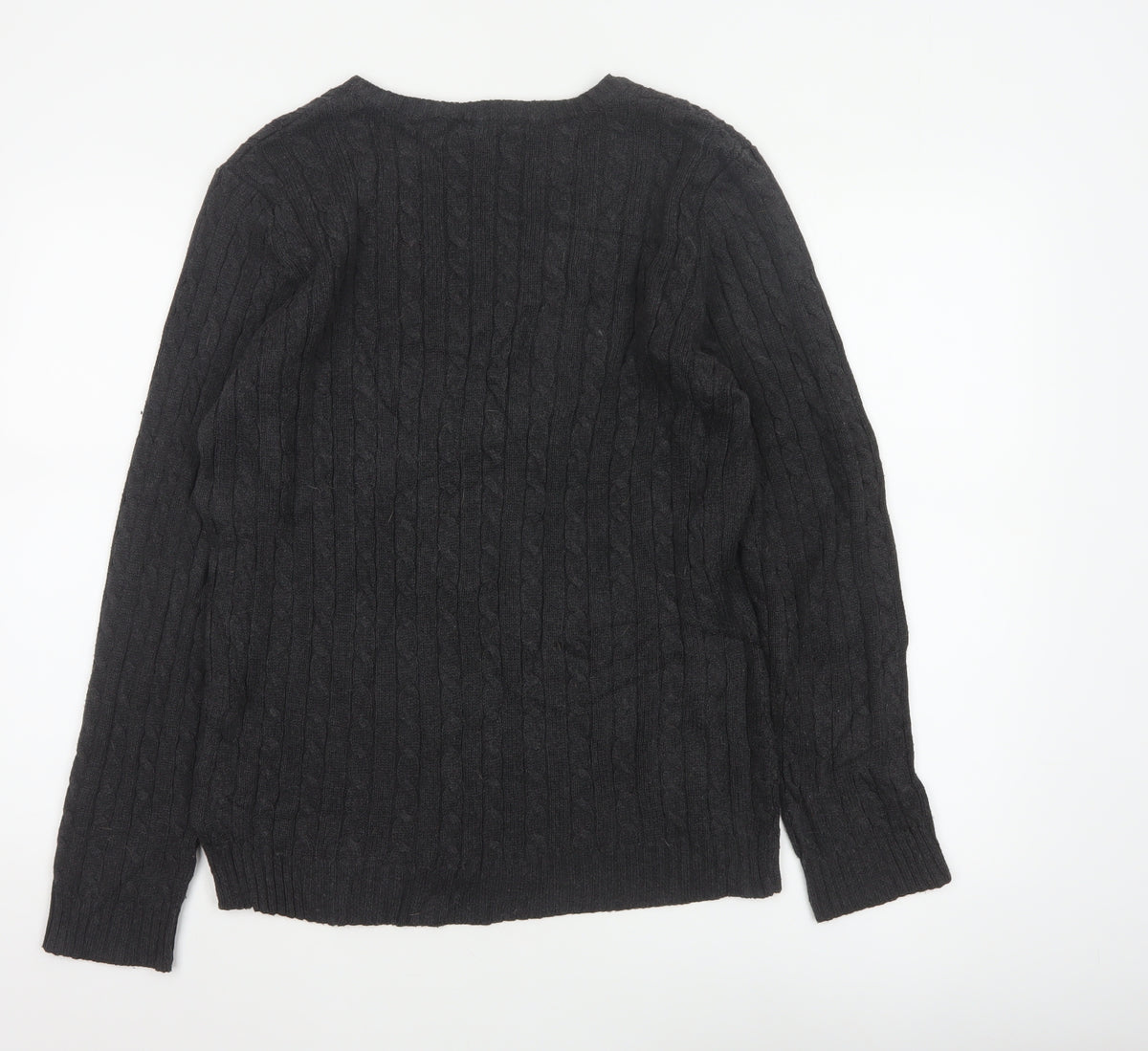 Lauren Ralph Lauren Men Black M Cable Knit V-Neck Logo Jumper