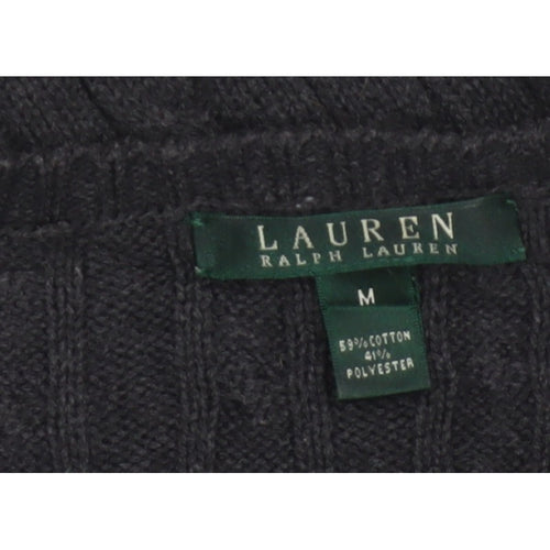 Lauren Ralph Lauren Men Black M Cable Knit V-Neck Logo Jumper