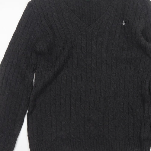 Lauren Ralph Lauren Men Black M Cable Knit V-Neck Logo Jumper