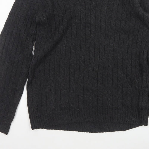 Lauren Ralph Lauren Men Black M Cable Knit V-Neck Logo Jumper