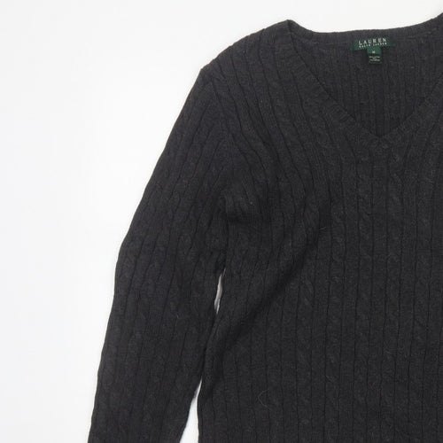 Lauren Ralph Lauren Men Black M Cable Knit V-Neck Logo Jumper