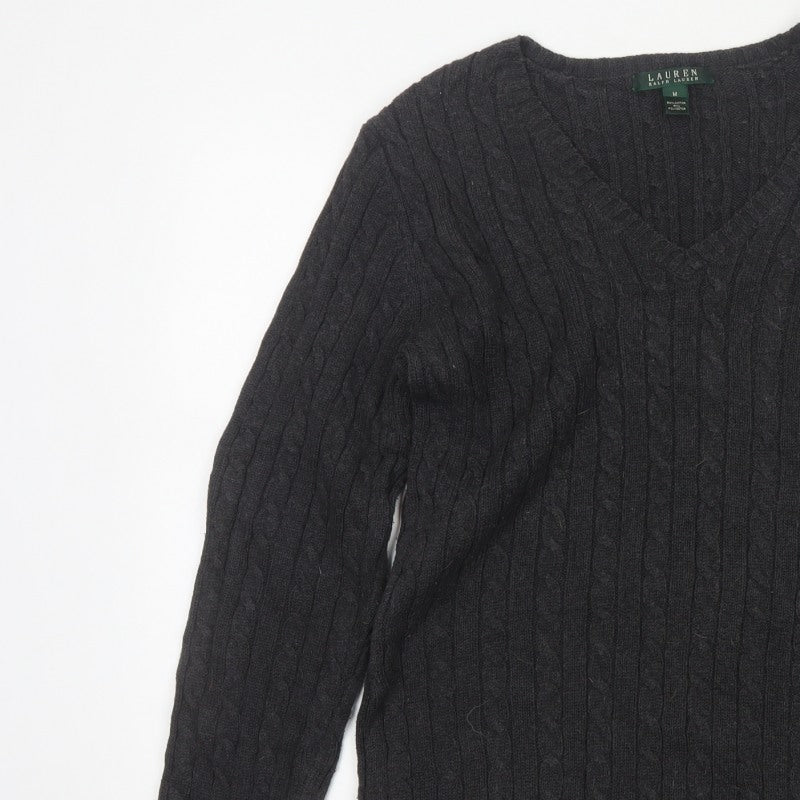 Lauren Ralph Lauren Men Black M Cable Knit V-Neck Logo Jumper