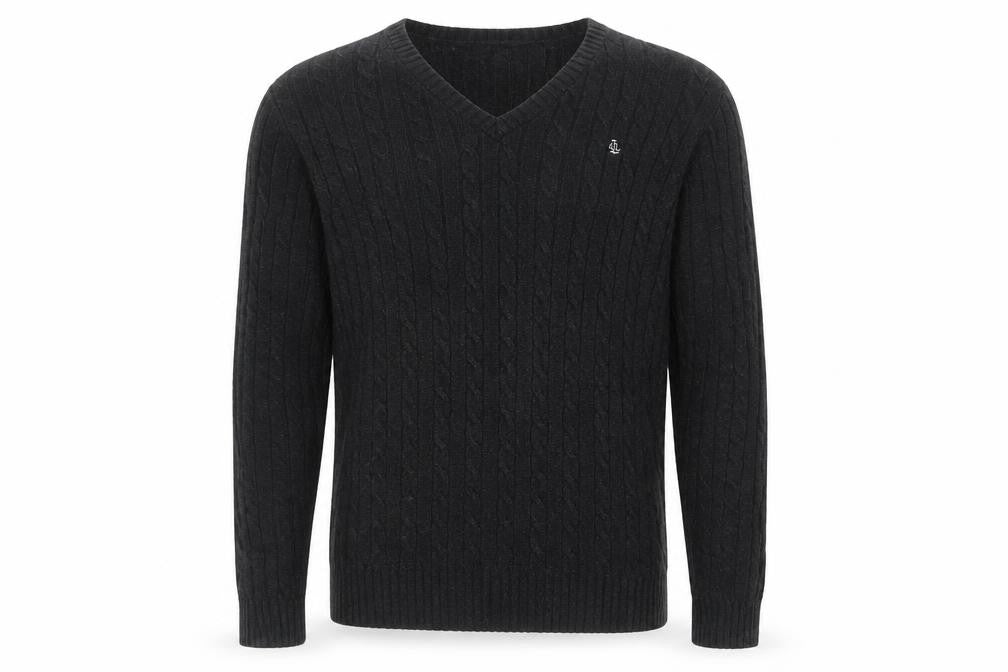 Lauren Ralph Lauren Men Black M Cable Knit V-Neck Logo Jumper