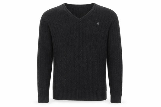 Lauren Ralph Lauren Men Black M Cable Knit V-Neck Logo Jumper