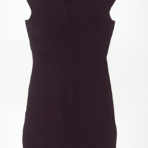 Reiss Women Purple UK 10 Bodycon Knit Knee Length V-Neck Dress