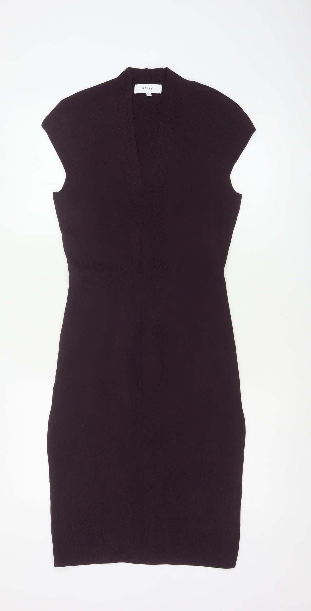 Reiss Women Purple UK 10 Bodycon Knit Knee Length V-Neck Dress