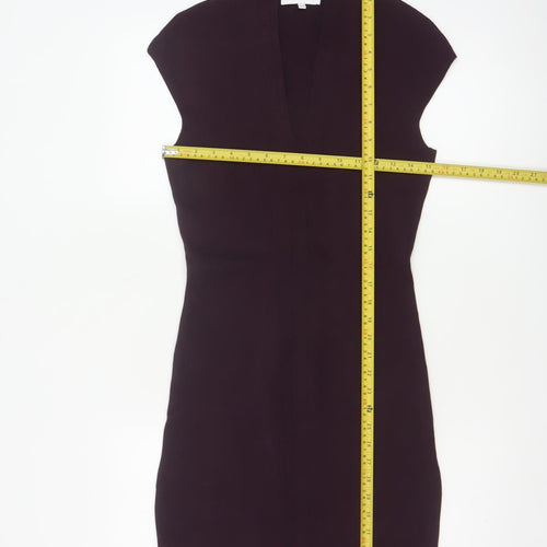 Reiss Women Purple UK 10 Bodycon Knit Knee Length V-Neck Dress