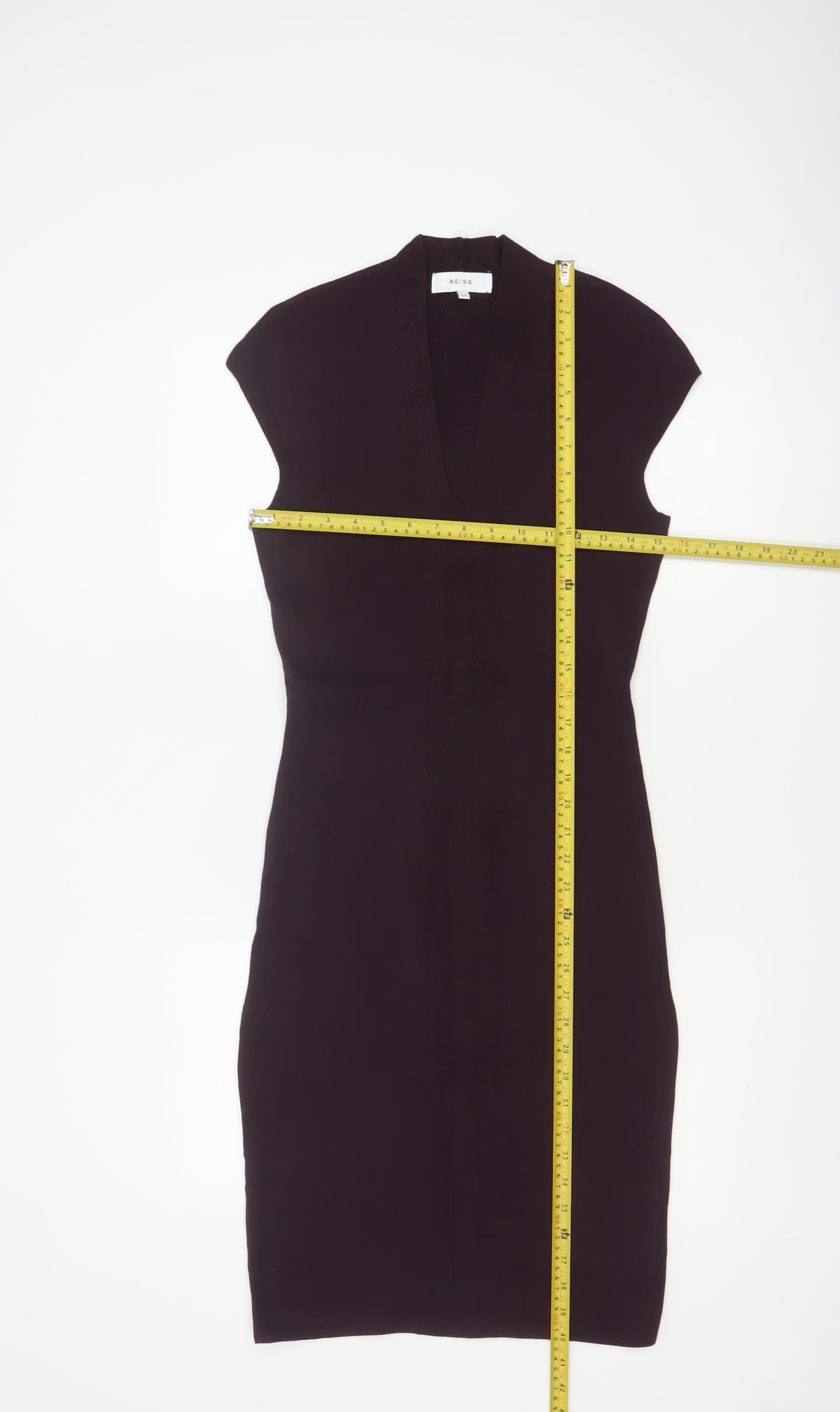 Reiss Women Purple UK 10 Bodycon Knit Knee Length V-Neck Dress