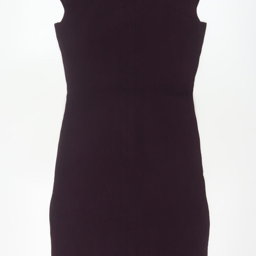 Reiss Women Purple UK 10 Bodycon Knit Knee Length V-Neck Dress