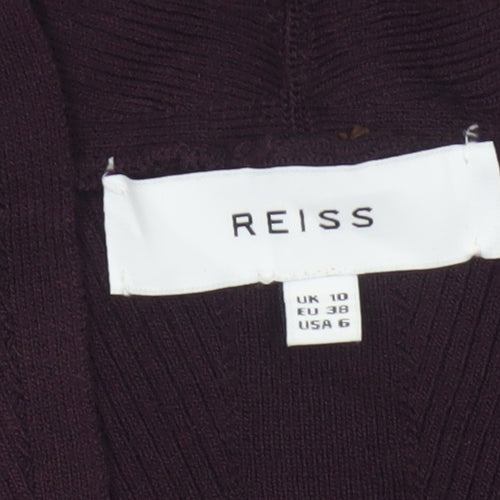 Reiss Women Purple UK 10 Bodycon Knit Knee Length V-Neck Dress