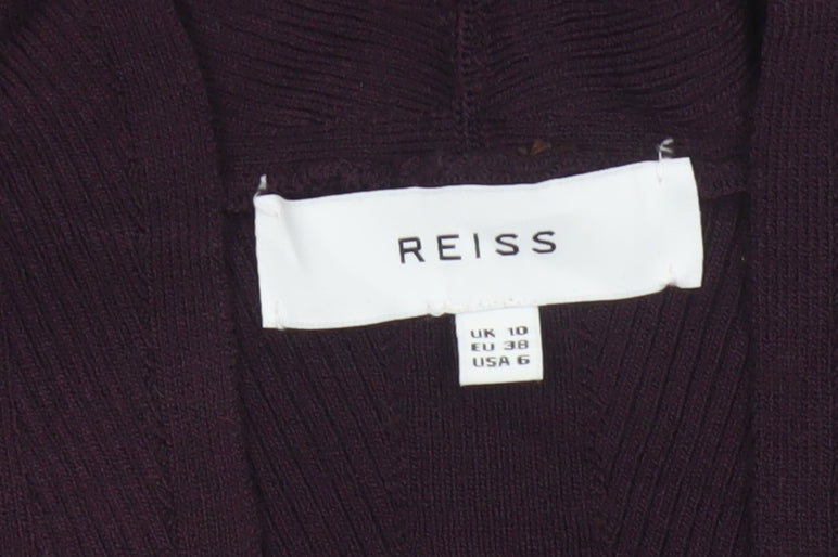 Reiss Women Purple UK 10 Bodycon Knit Knee Length V-Neck Dress