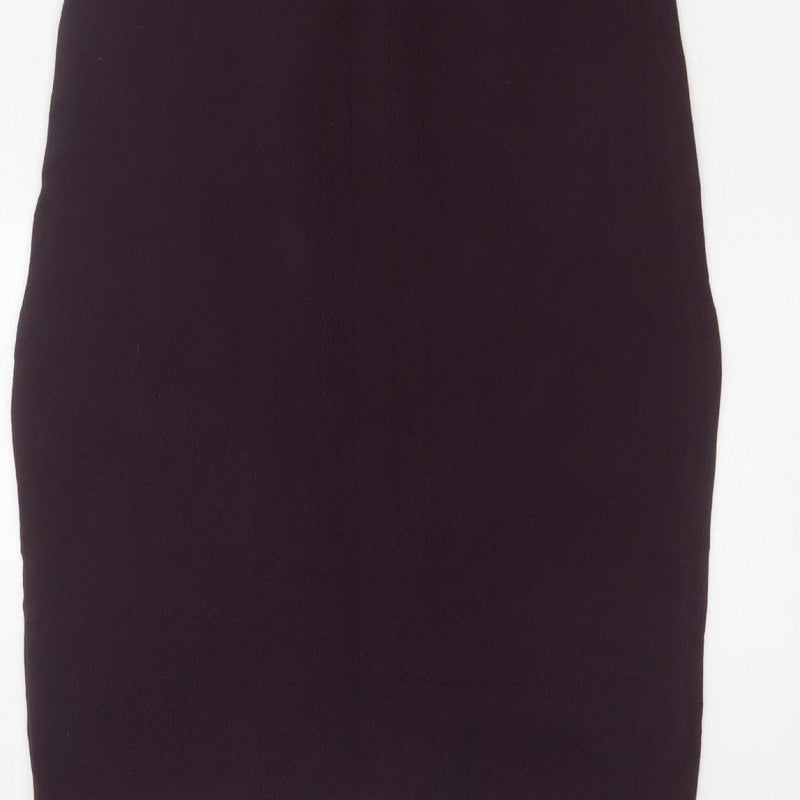 Reiss Women Purple UK 10 Bodycon Knit Knee Length V-Neck Dress